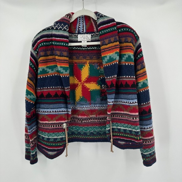 Casual Corner Sweaters - Casual Corner Womens Southwestern Boho Cardigan Size M Shetland Wool Vintage